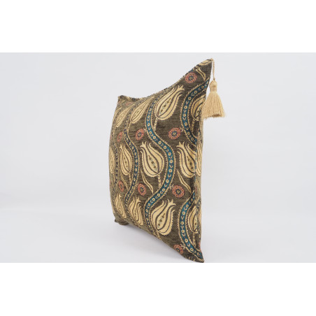 Fabric Pillow, Fabric Pillow 18x18, Moss Green Water Line Tulip Pattern Turkish Fabric Pillow, Decorative and Throw Pillow