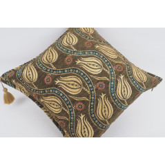 Fabric Pillow, Fabric Pillow 18x18, Moss Green Water Line Tulip Pattern Turkish Fabric Pillow, Decorative and Throw Pillow