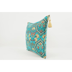 Fabric Pillow, Fabric Pillow 18x18, Turquoise Blue Carnation Pattern Turkish Fabric Pillow Cover, Decorative and Throw Pillow