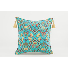 Fabric Pillow, Fabric Pillow 18x18, Turquoise Blue Carnation Pattern Turkish Fabric Pillow Cover, Decorative and Throw Pillow