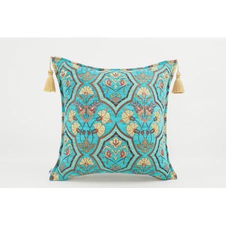 Fabric Pillow, Fabric Pillow 18x18, Turquoise Blue Carnation Pattern Turkish Fabric Pillow Cover, Decorative and Throw Pillow