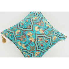 Fabric Pillow, Fabric Pillow 18x18, Turquoise Blue Carnation Pattern Turkish Fabric Pillow Cover, Decorative and Throw Pillow