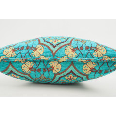 Fabric Pillow, Fabric Pillow 18x18, Turquoise Blue Carnation Pattern Turkish Fabric Pillow Cover, Decorative and Throw Pillow
