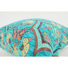 Fabric Pillow, Fabric Pillow 18x18, Turquoise Blue Carnation Pattern Turkish Fabric Pillow Cover, Decorative and Throw Pillow