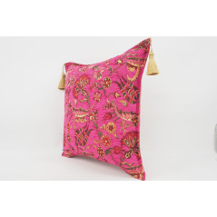 Fabric Pillow, Fabric Pillow 18x18, Mazenda Pink Carnation Pattern Turkish Fabric Pillow, Decorative Accent and Throw Pillow