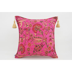Fabric Pillow, Fabric Pillow 18x18, Mazenda Pink Carnation Pattern Turkish Fabric Pillow, Decorative Accent and Throw Pillow