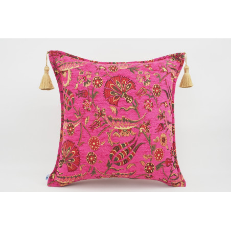 Fabric Pillow, Fabric Pillow 18x18, Mazenda Pink Carnation Pattern Turkish Fabric Pillow, Decorative Accent and Throw Pillow