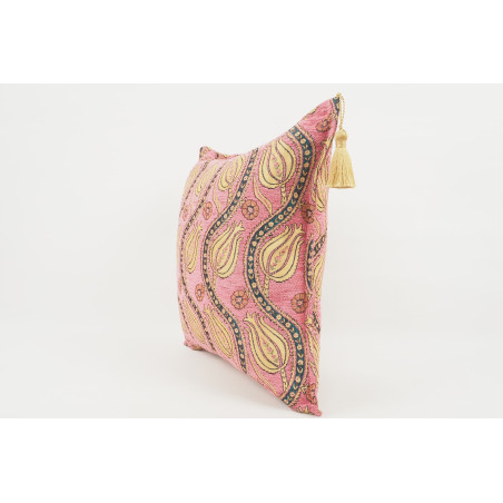 Fabric Pillow, Fabric Pillow 18x18, Pale Pink Water Line Tulip Pattern Turkish Fabric Pillow, Decorative and Throw Pillow