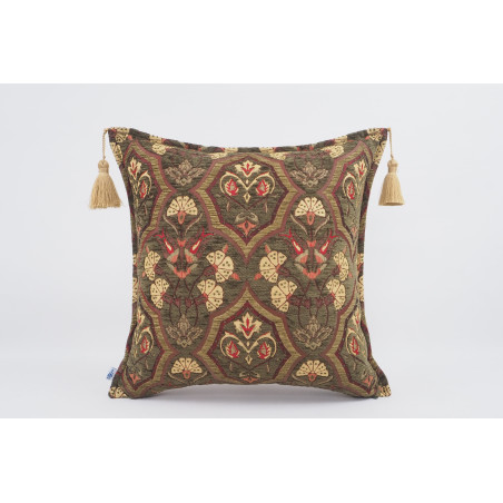 Fabric Pillow, Fabric Pillow 18x18, Moss Green Carnation Pattern Turkish Fabric Pillow Cover, Decorative Accent and Throw Pillow