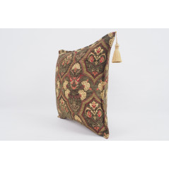 Fabric Pillow, Fabric Pillow 18x18, Moss Green Carnation Pattern Turkish Fabric Pillow Cover, Decorative Accent and Throw Pillow