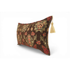 Fabric Pillow, Fabric Pillow 12x20, Brown Topkapi Palace Tulip Pattern Turkish Jacquard  Fabric Pillow, Decorative Throw Pillow