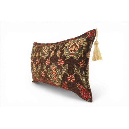 Fabric Pillow, Fabric Pillow 12x20, Brown Topkapi Palace Tulip Pattern Turkish Jacquard  Fabric Pillow, Decorative Throw Pillow