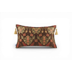 Fabric Pillow, Fabric Pillow 12x20, Brown Topkapi Palace Tulip Pattern Turkish Jacquard  Fabric Pillow, Decorative Throw Pillow