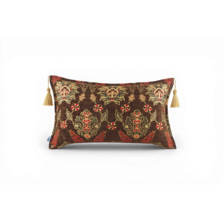 Fabric Pillow, Fabric Pillow 12x20, Brown Topkapi Palace Tulip Pattern Turkish Jacquard  Fabric Pillow, Decorative Throw Pillow