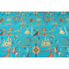 Turkish Upholstery Fabric,Turkish Fabric By the Meter, By the Yard, Turquoise Blue Dream Pattern Upholstery Fabric