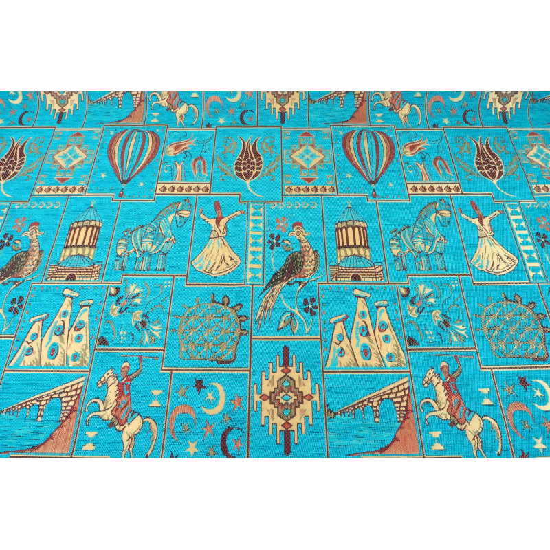 Turkish Upholstery Fabric by the Yard and Meter | Turquoise Blue Dream  Pattern Jacquard Fabric for Sofa Chair,Curtains Fabric