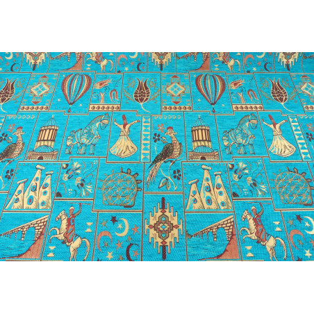 Turkish Upholstery Fabric,Turkish Fabric By the Meter, By the Yard, Turquoise Blue Dream Pattern Upholstery Fabric