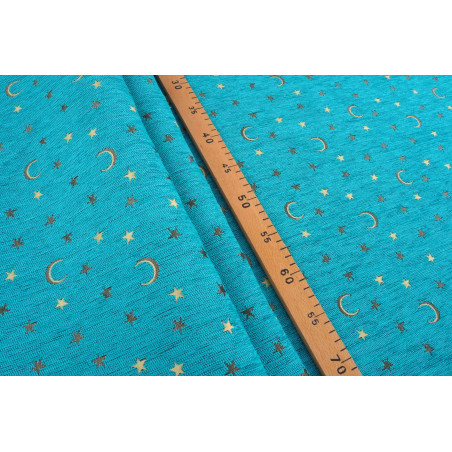 Turkish Upholstery Fabric by the Yard and Meter | Turquoise Blue Arabian Night Pattern Jacquard Fabric for Sofa Chair,Curtains