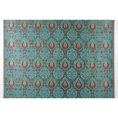 Turkish Upholstery Fabric by the Yard and Meter | Turquoise Blue Morocco Tulip Pattern Jacquard Fabric for Sofa Chair,Curtains