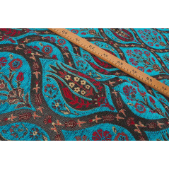 Upholstery Fabric,Turkish Fabric By the Meter, By the Yard, Turquoise Blue Tulip Pattern Upholstery Fabric