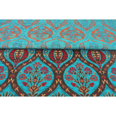 Turkish Upholstery Fabric by the Yard and Meter | Turquoise Blue Morocco Tulip Pattern Jacquard Fabric for Sofa Chair,Curtains