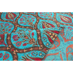 Turkish Upholstery Fabric by the Yard and Meter | Turquoise Blue Morocco Tulip Pattern Jacquard Fabric for Sofa Chair,Curtains