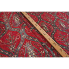 Turkish Upholstery Fabric by the Yard and Meter | Red Morocco Tulip Pattern Jacquard Fabric for Sofa Chair,Curtains Fabric