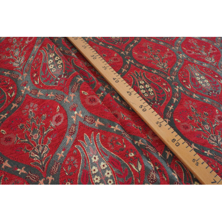 Turkish Upholstery Fabric by the Yard and Meter | Red Morocco Tulip Pattern Jacquard Fabric for Sofa Chair,Curtains Fabric