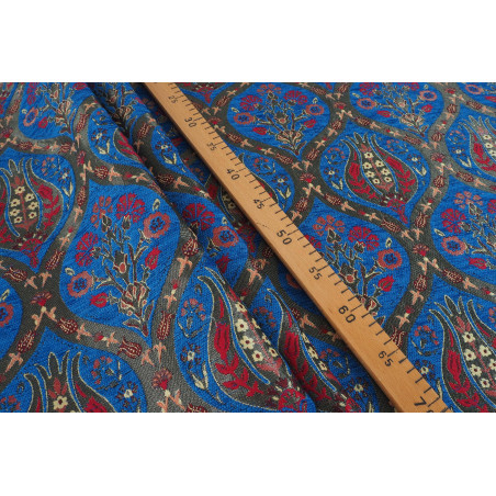 Upholstery Fabric, Turkish Fabric By the Meter, By the Yard, Navy Blue Tulip Pattern Jacquard Upholstery Fabric