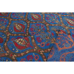Turkish Upholstery Fabric by the Yard and Meter |Royal Blue Morocco Tulip Pattern Jacquard Fabric for Sofa Chair,Curtains Fabric