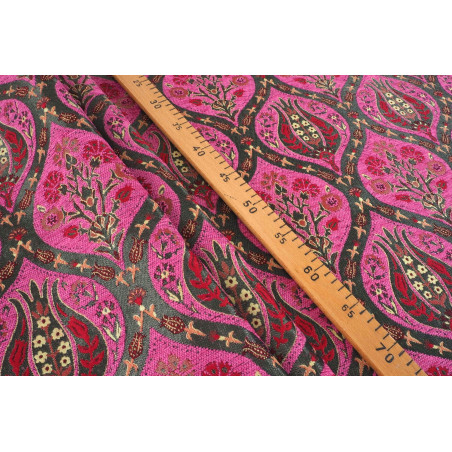 Upholstery Fabric, Turkish Fabric By the Meter, By the Yard, Pink Tulip Pattern Jacquard Chenille Upholstery Fabric