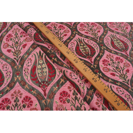Turkish Upholstery Fabric by the Yard and Meter |Pale Pink Morocco Tulip Pattern Jacquard Fabric for Sofa Chair,Curtains Fabric