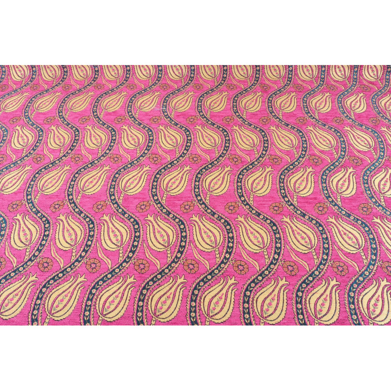 Turkish Upholstery Fabric by the Yard and Meter | Mazenda Pink Running Water Tulip Pattern Jacquard Fabric for Sofa Chair