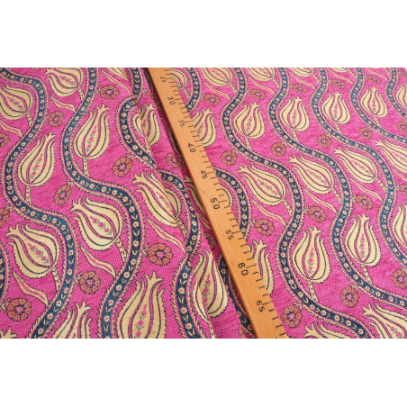 Turkish Upholstery Fabric by the Yard and Meter | Mazenda Pink Running Water Tulip Pattern Jacquard Fabric for Sofa Chair