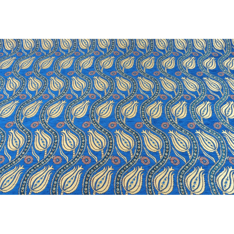 Turkish Upholstery Fabric by the Yard and Meter | Royal Blue Running Water Tulip Pattern Jacquard Fabric for Sofa Chair,Curtains Turkish Upholstery Fabric by the Yard and Meter | Royal Blue Running Water Tulip Pattern Jacquard Fabric for Sofa Chair,Curtains