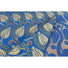 Turkish Upholstery Fabric by the Yard and Meter | Royal Blue Running Water Tulip Pattern Jacquard Fabric for Sofa Chair,Curtains
