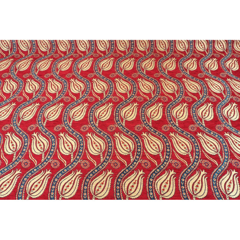 Turkish Upholstery Fabric by the Yard and Meter | Red Running Water Tulip Pattern Jacquard Fabric for Sofa Chair,Curtains Fabric Turkish Upholstery Fabric by the Yard and Meter | Red Running Water Tulip Pattern Jacquard Fabric for Sofa Chair,Curtains Fabric