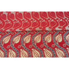 Turkish Upholstery Fabric by the Yard and Meter | Red Running Water Tulip Pattern Jacquard Fabric for Sofa Chair,Curtains Fabric