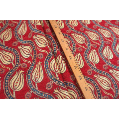 Turkish Upholstery Fabric by the Yard and Meter | Red Running Water Tulip Pattern Jacquard Fabric for Sofa Chair,Curtains Fabric
