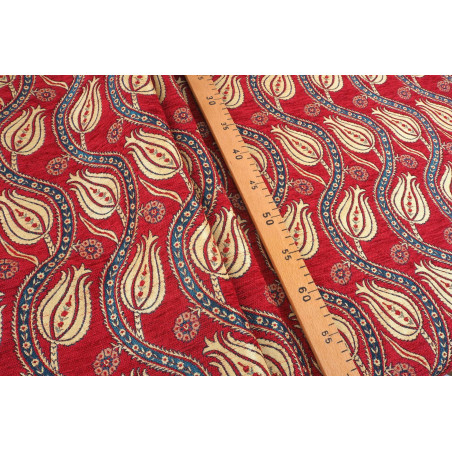 Turkish Upholstery Fabric by the Yard and Meter | Red Running Water Tulip Pattern Jacquard Fabric for Sofa Chair,Curtains Fabric