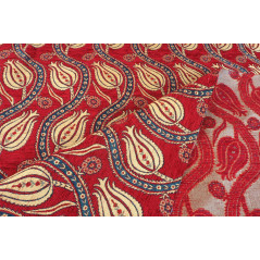 Turkish Upholstery Fabric by the Yard and Meter | Red Running Water Tulip Pattern Jacquard Fabric for Sofa Chair,Curtains Fabric