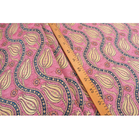 Turkish Upholstery Fabric by the Yard and Meter | Pale Pink Running Water Tulip Pattern Jacquard Fabric for Sofa Chair,Curtains