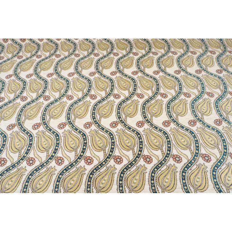 Turkish Upholstery Fabric by the Yard and Meter | Beige Running Water Tulip Pattern Jacquard Fabric for Sofa Chair,Curtains