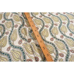 Turkish Upholstery Fabric by the Yard and Meter | Beige Running Water Tulip Pattern Jacquard Fabric for Sofa Chair,Curtains