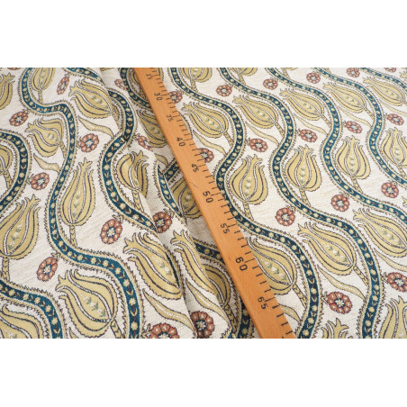 Turkish Upholstery Fabric by the Yard and Meter | Beige Running Water Tulip Pattern Jacquard Fabric for Sofa Chair,Curtains