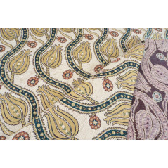 Turkish Upholstery Fabric by the Yard and Meter | Beige Running Water Tulip Pattern Jacquard Fabric for Sofa Chair,Curtains