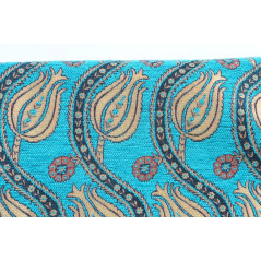 Turkish Upholstery Fabric by the Yard and Meter | Turquoise Blue Running Water Tulip Pattern Jacquard Fabric for Sofa Chair