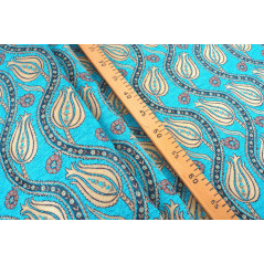 Upholstery Fabric,Turkish Fabric By the Meter, By the Yard, Turquoise Blue Tulip Pattern Chenille Upholstery Fabric