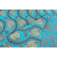 Turkish Upholstery Fabric by the Yard and Meter | Turquoise Blue Running Water Tulip Pattern Jacquard Fabric for Sofa Chair