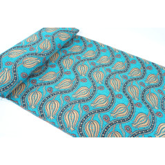 Turkish Upholstery Fabric by the Yard and Meter | Turquoise Blue Running Water Tulip Pattern Jacquard Fabric for Sofa Chair